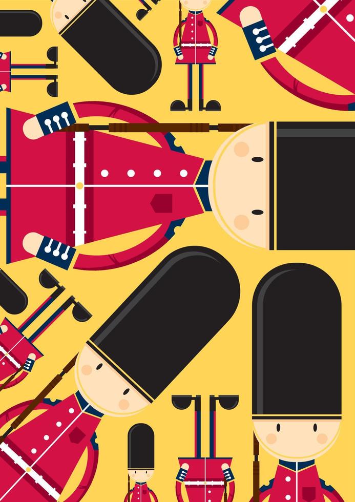 Cartoon British Beefeater Royal Palace Guard Pattern vector