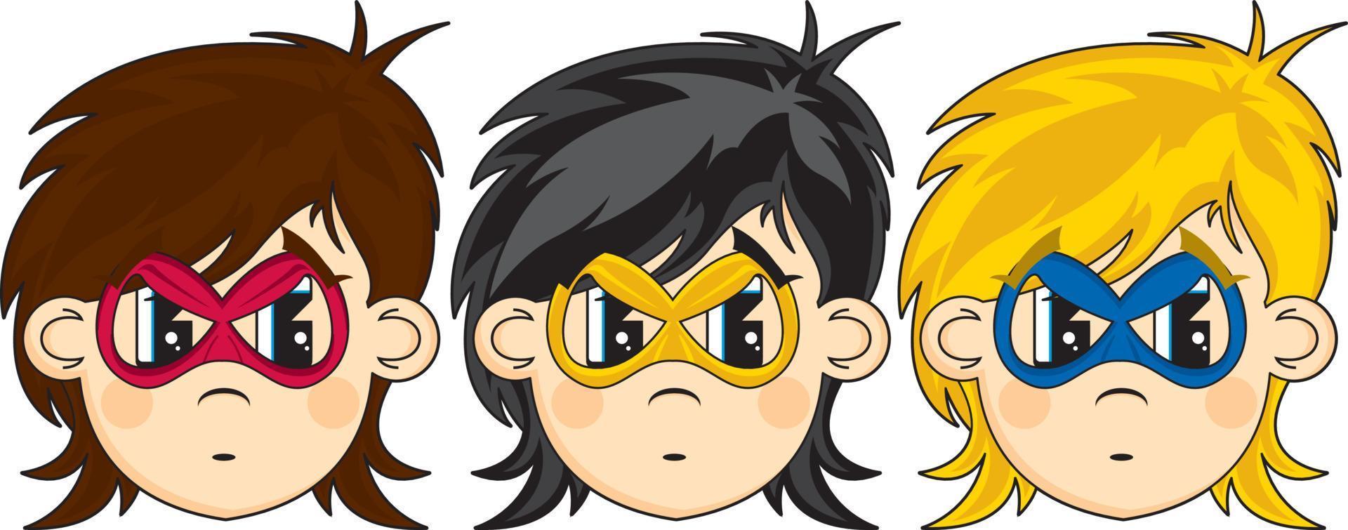dibujos animados heroico superhéroe cabezas vector