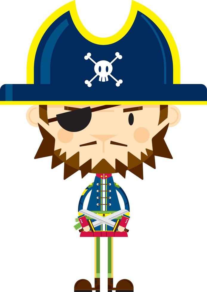 Cute Cartoon Swashbuckling Pirate Captain Character with Eyepatch vector