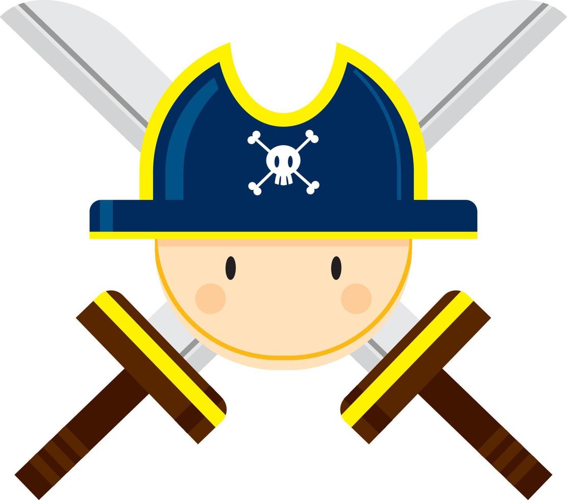 Cute Cartoon Swashbuckling Pirate Captain Character with Swords vector