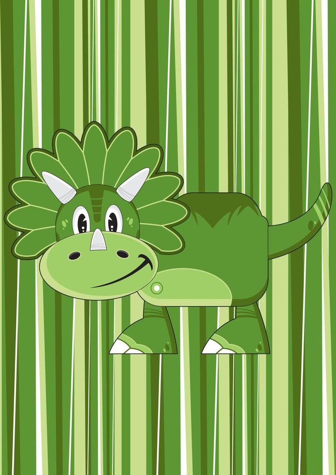 dibujos animados verde cretáceo período triceratops dinosaurio en a rayas antecedentes vector