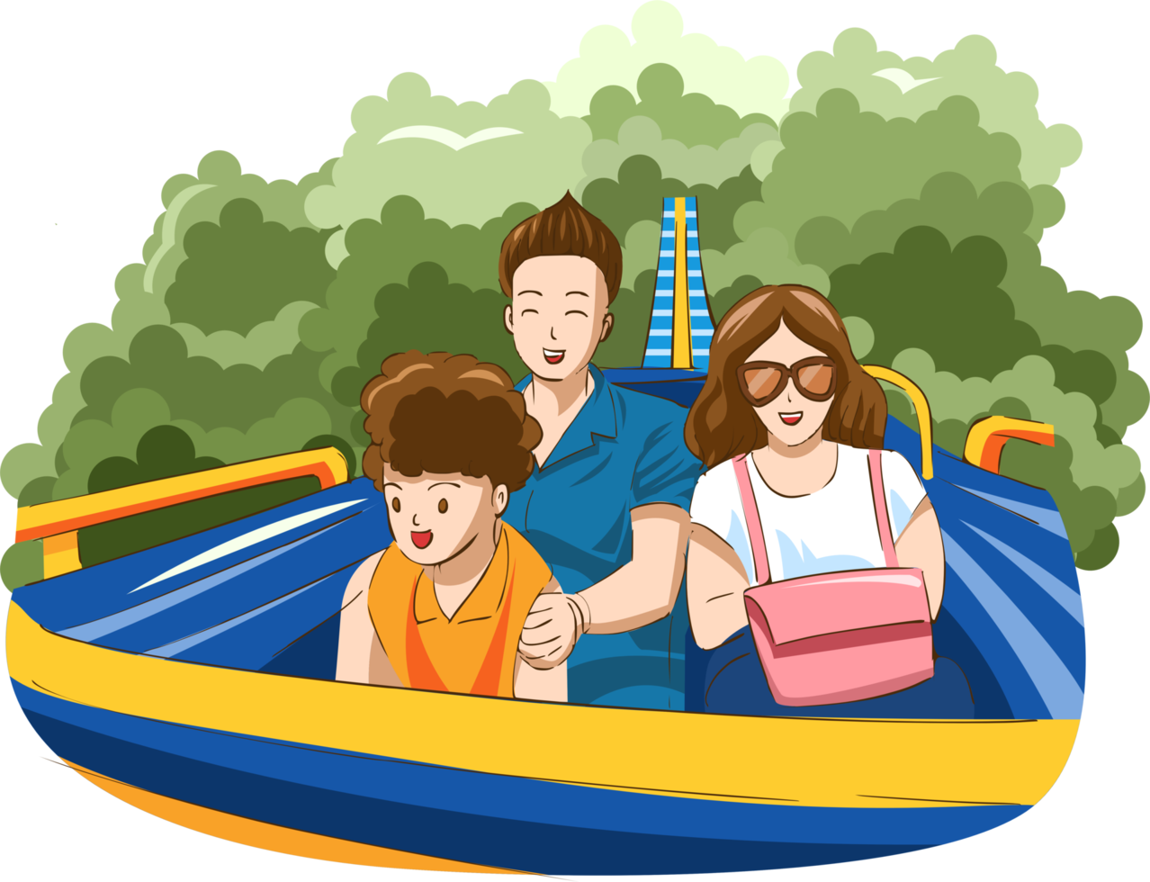 Family in the amusement park png graphic clipart design