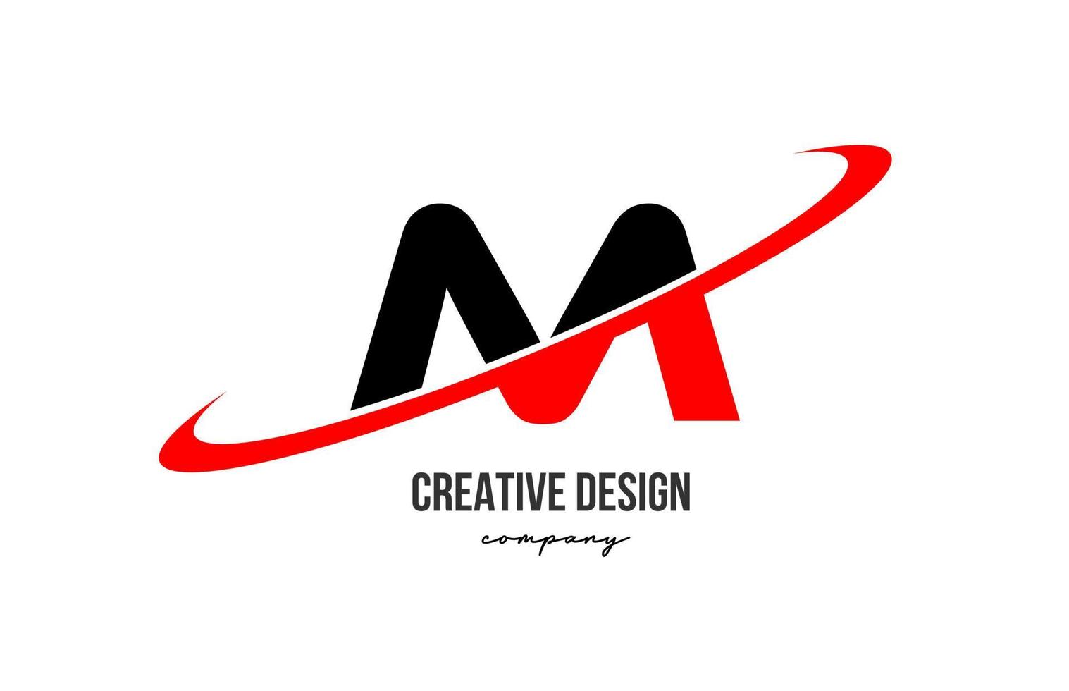 Red black M alphabet letter logo with big swoosh. Corporate creative template design for business and company vector