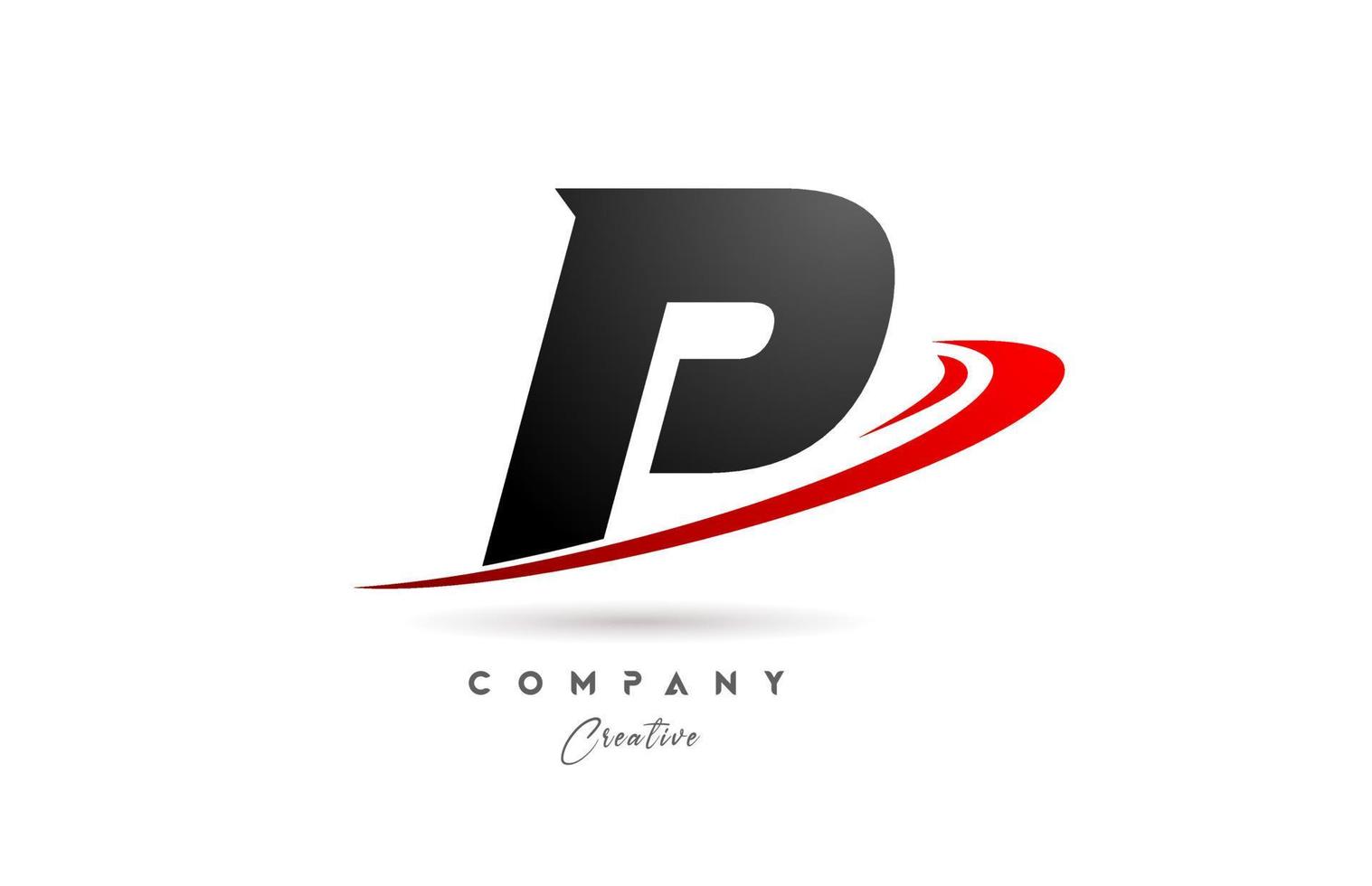 black grey P alphabet letter logo icon design with red swoosh. Creative template for company and business vector