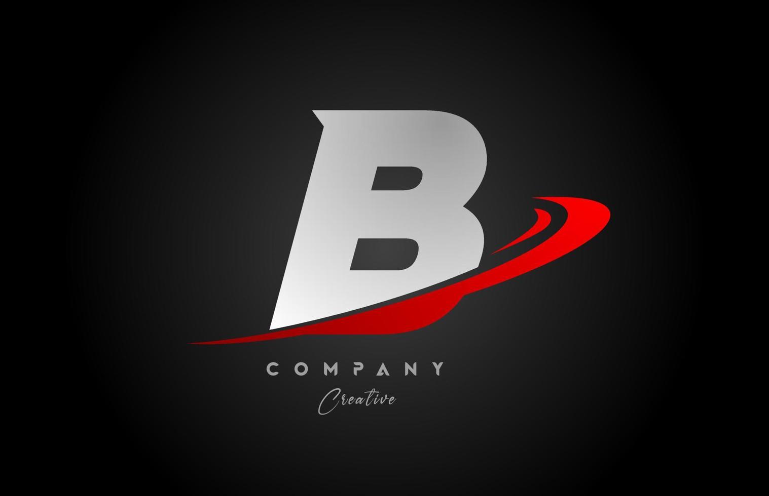 red swoosh B alphabet letter logo icon design with black grey color. Creative template for business and company vector