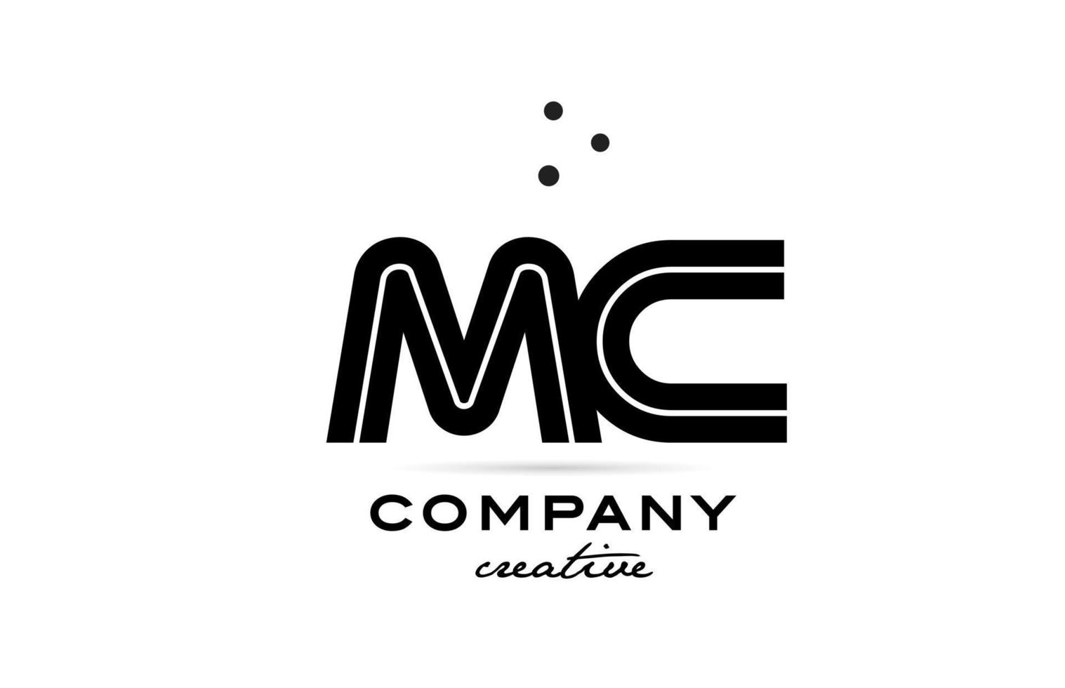 MC black and white combination alphabet bold letter logo with dots. Joined creative template design for company and business vector