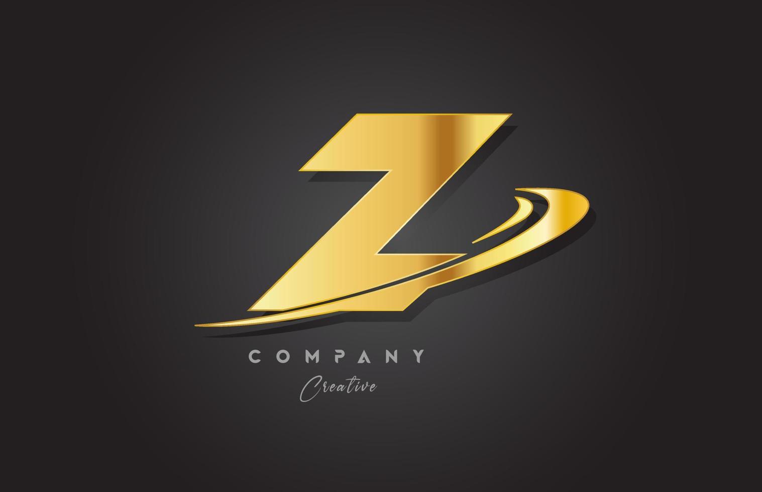 Z golden alphabet letter logo icon design. Template for business and company with swoosh vector