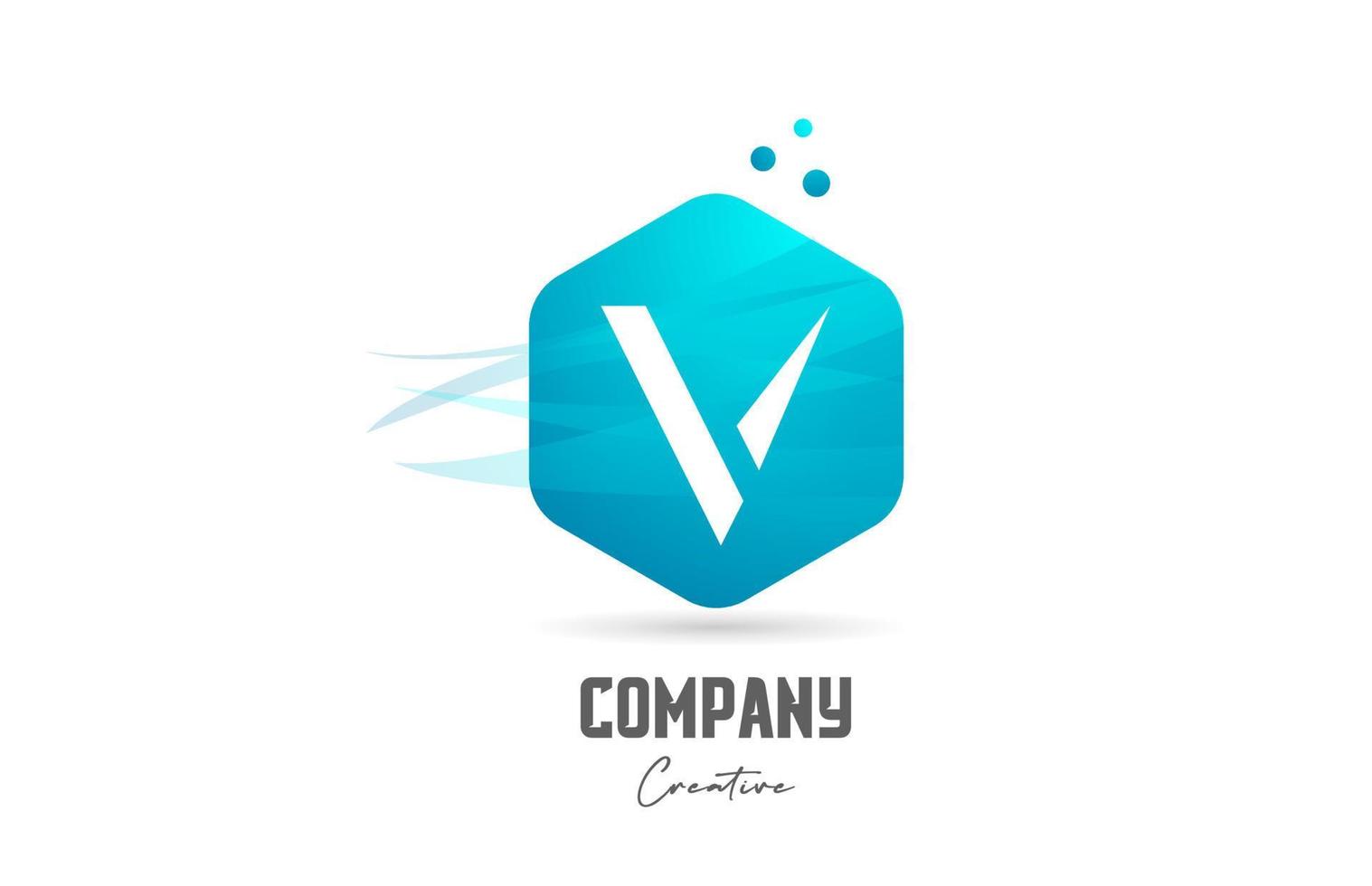 hexagon V letter alphabet logo icon design with blue color and dots. Creative template for company and business vector