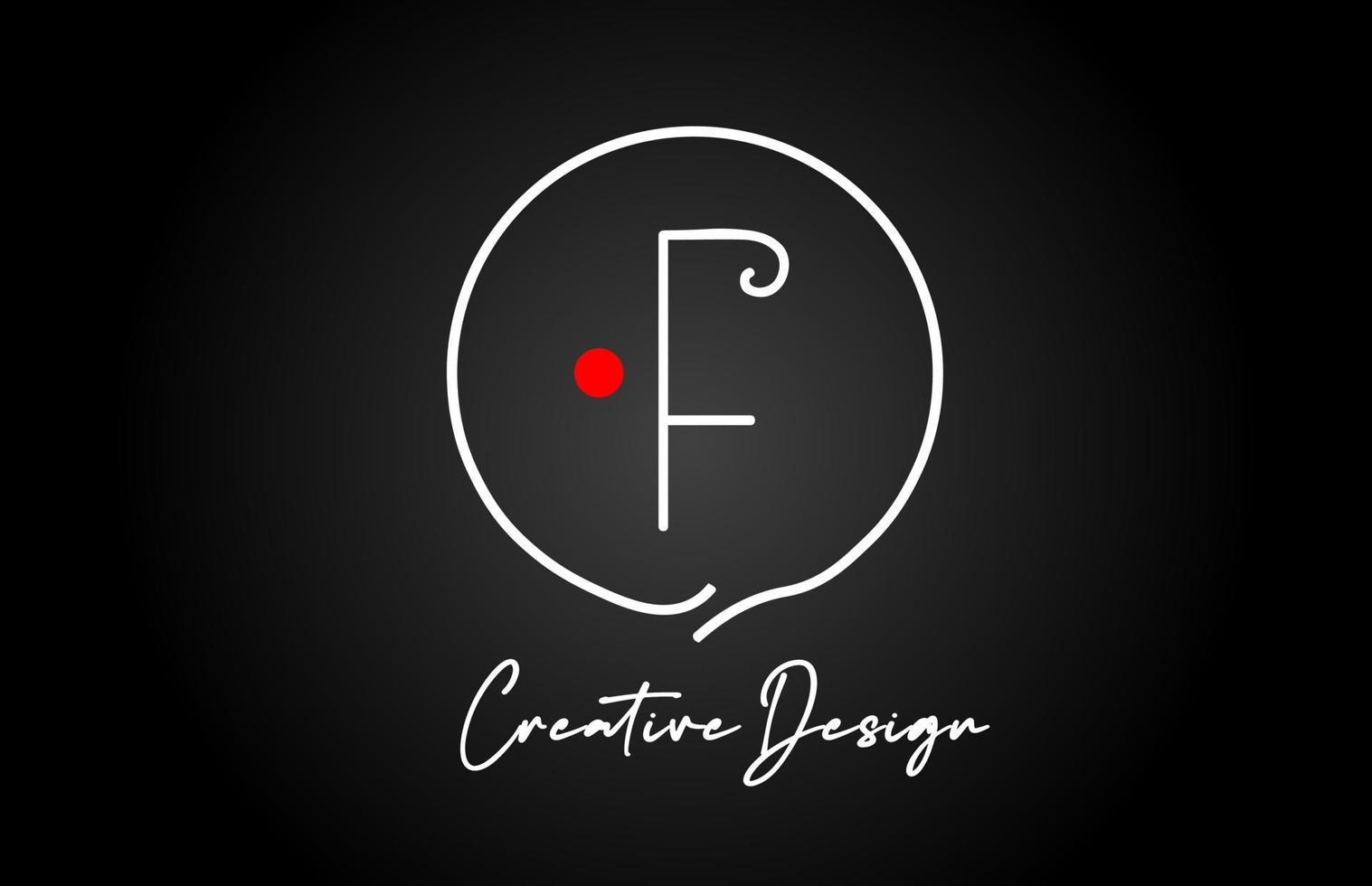 F alphabet letter logo icon design with line red dot and vintage style. Black and white creative template for company and business vector