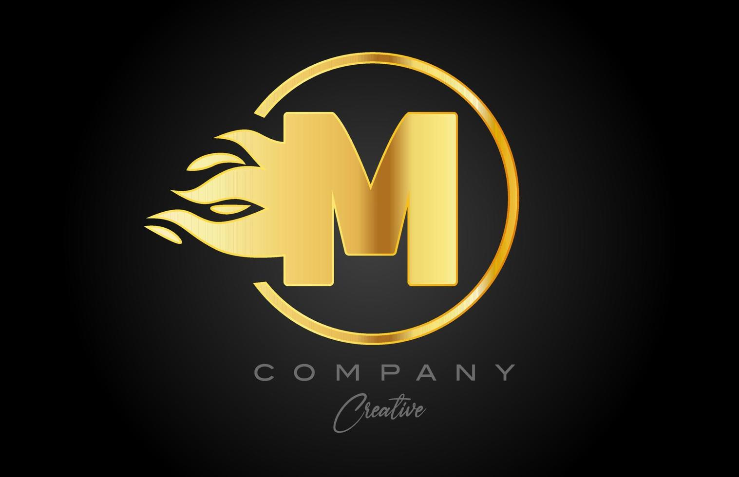 oro dorado metro alfabeto letra icono para corporativo con llamas fuego diseño adecuado para un negocio logo vector