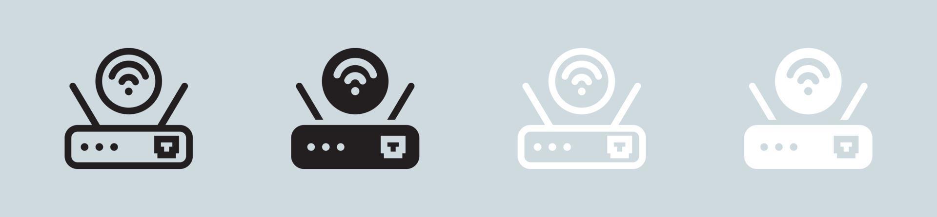 Router icon set in black and white. Network connection signs vector illustration.