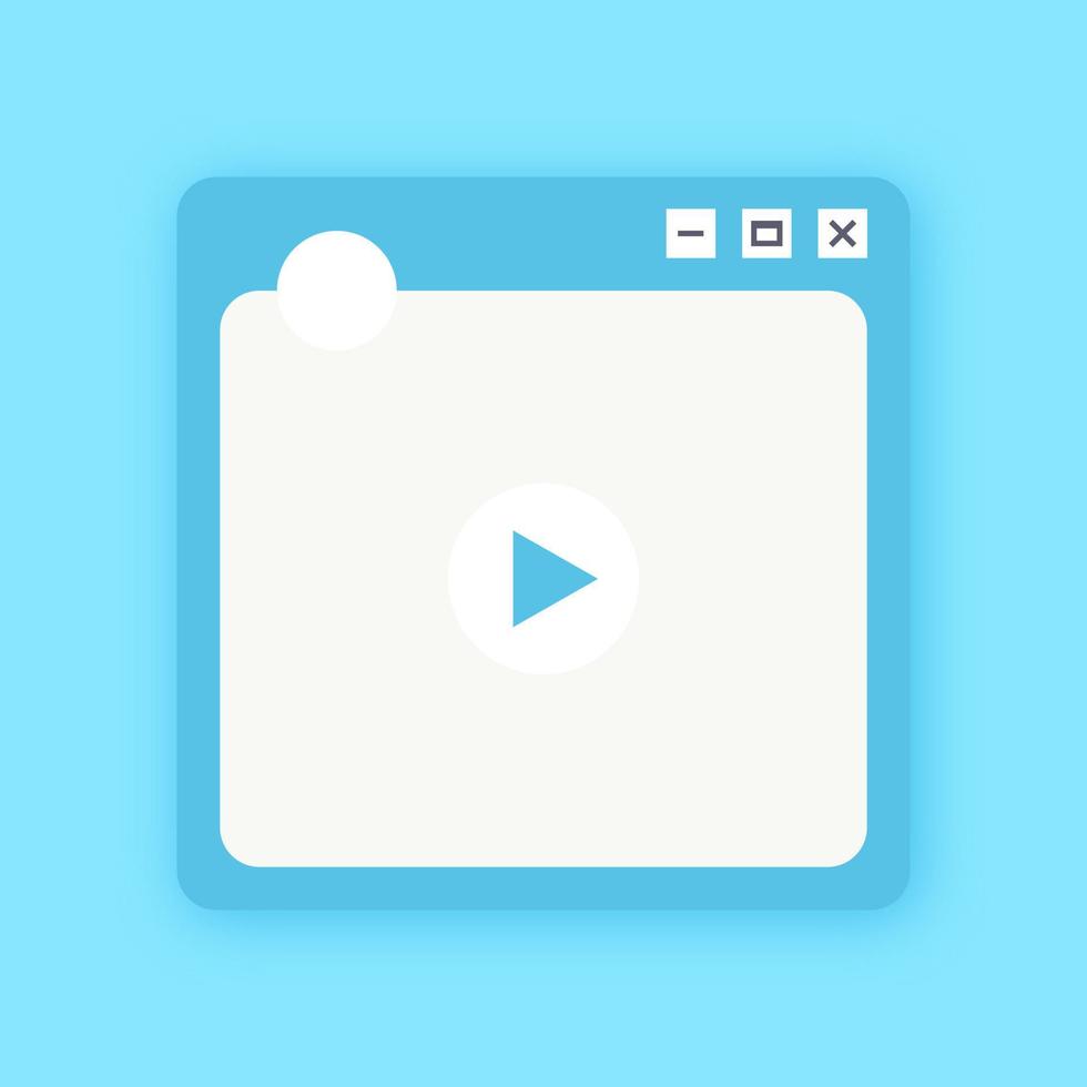 Square video player for social media application interface. Short video mockup in flat design style. vector
