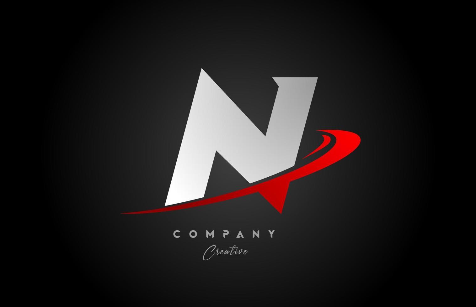 red swoosh N alphabet letter logo icon design with black grey color. Creative template for business and company vector