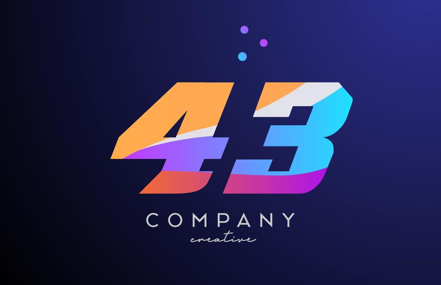 colored number 43 logo icon with dots. Yellow blue pink template design for a company and busines vector