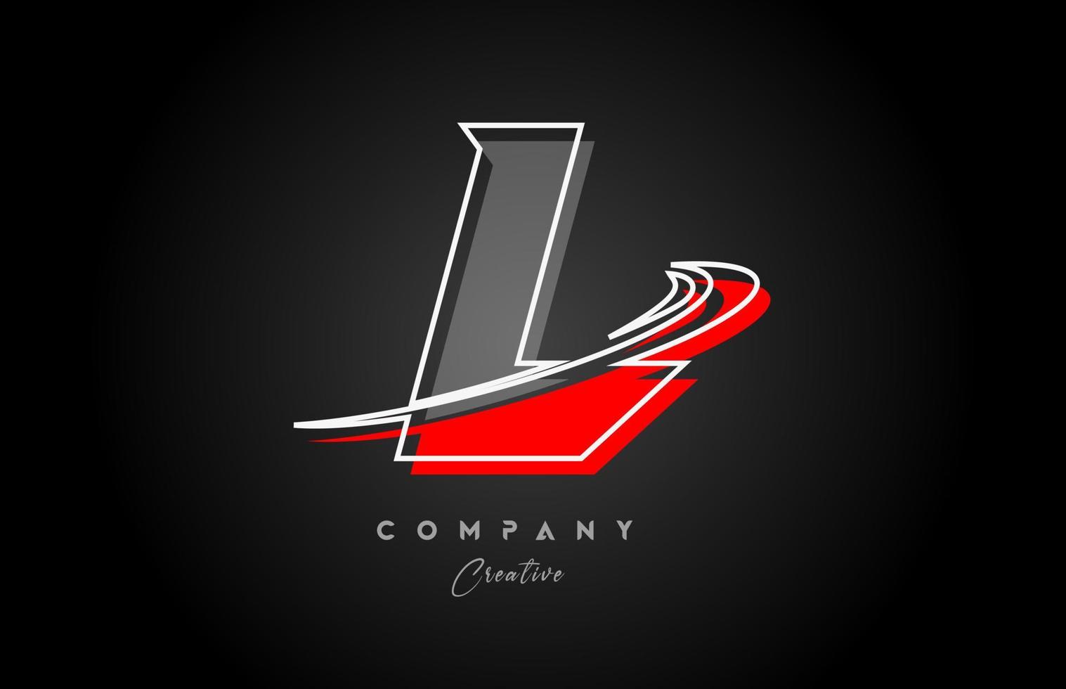 rojo gris línea l alfabeto letra logo icono diseño con silbido y sombra. creativo modelo para empresa y negocio vector