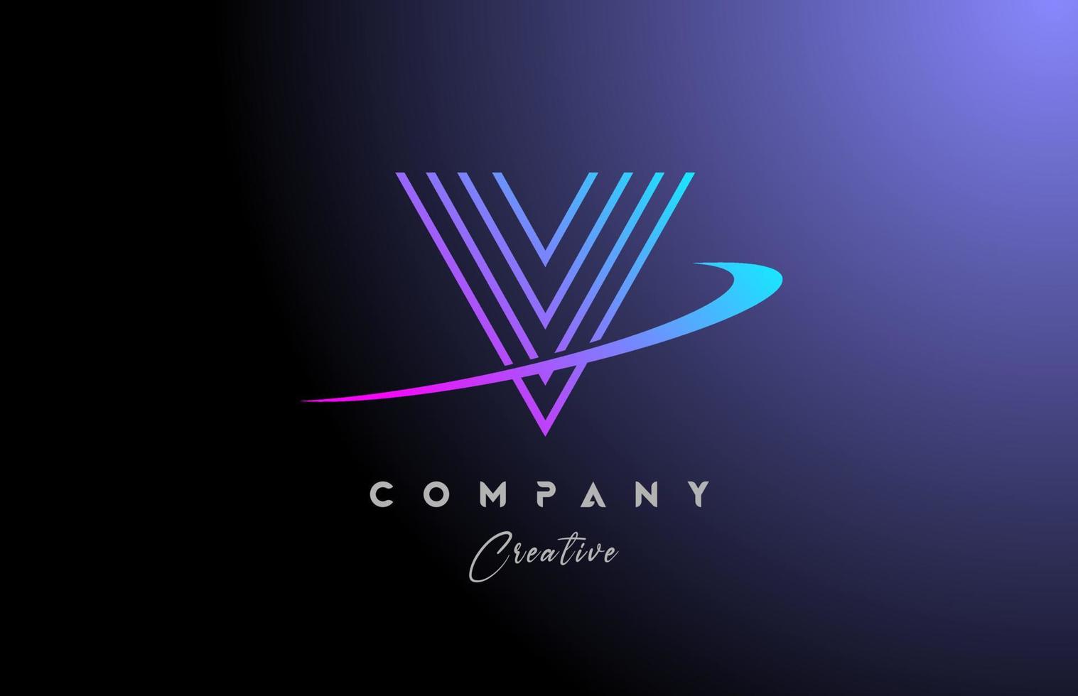 V pink blue alphabet letter logo icon design with swoosh. Line creative template for business and company vector
