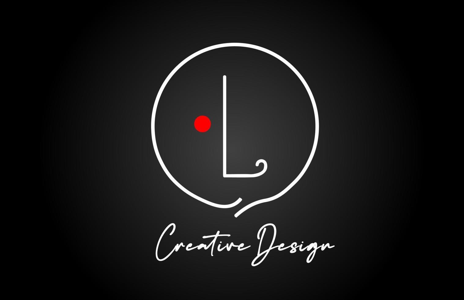 L alphabet letter logo icon design with line red dot and vintage style. Black and white creative template for company and business vector