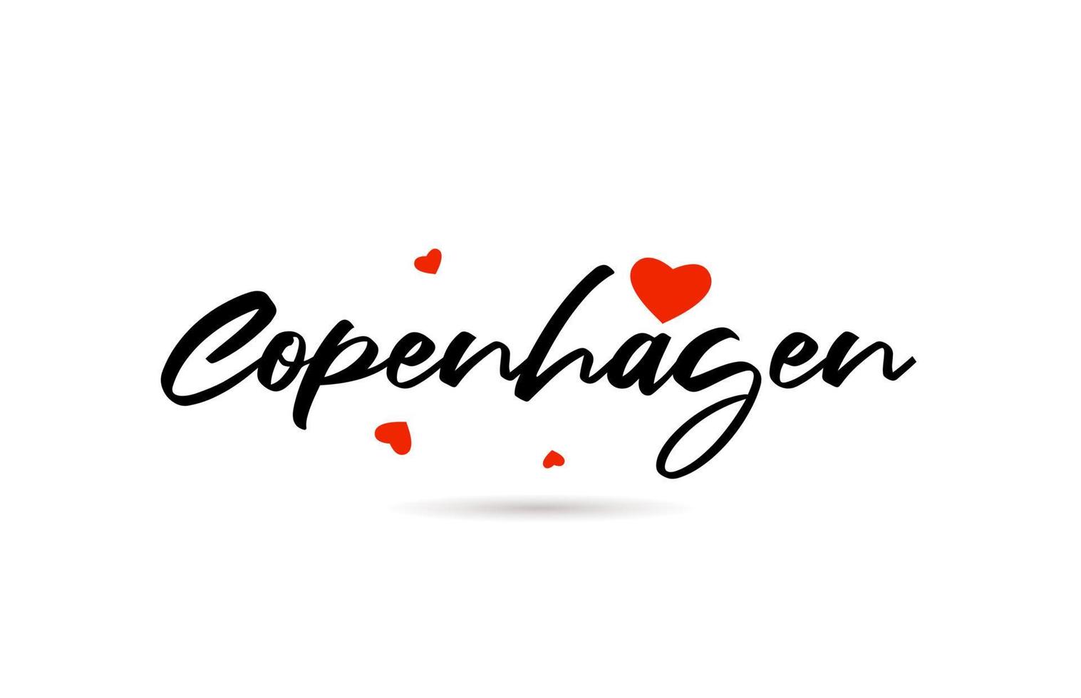 Copenhagen handwritten city typography text with love heart vector