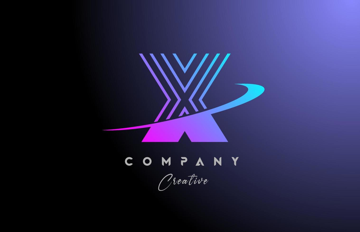 pink blue X alphabet letter logo icon design with swoosh. Creative line template for company and business vector