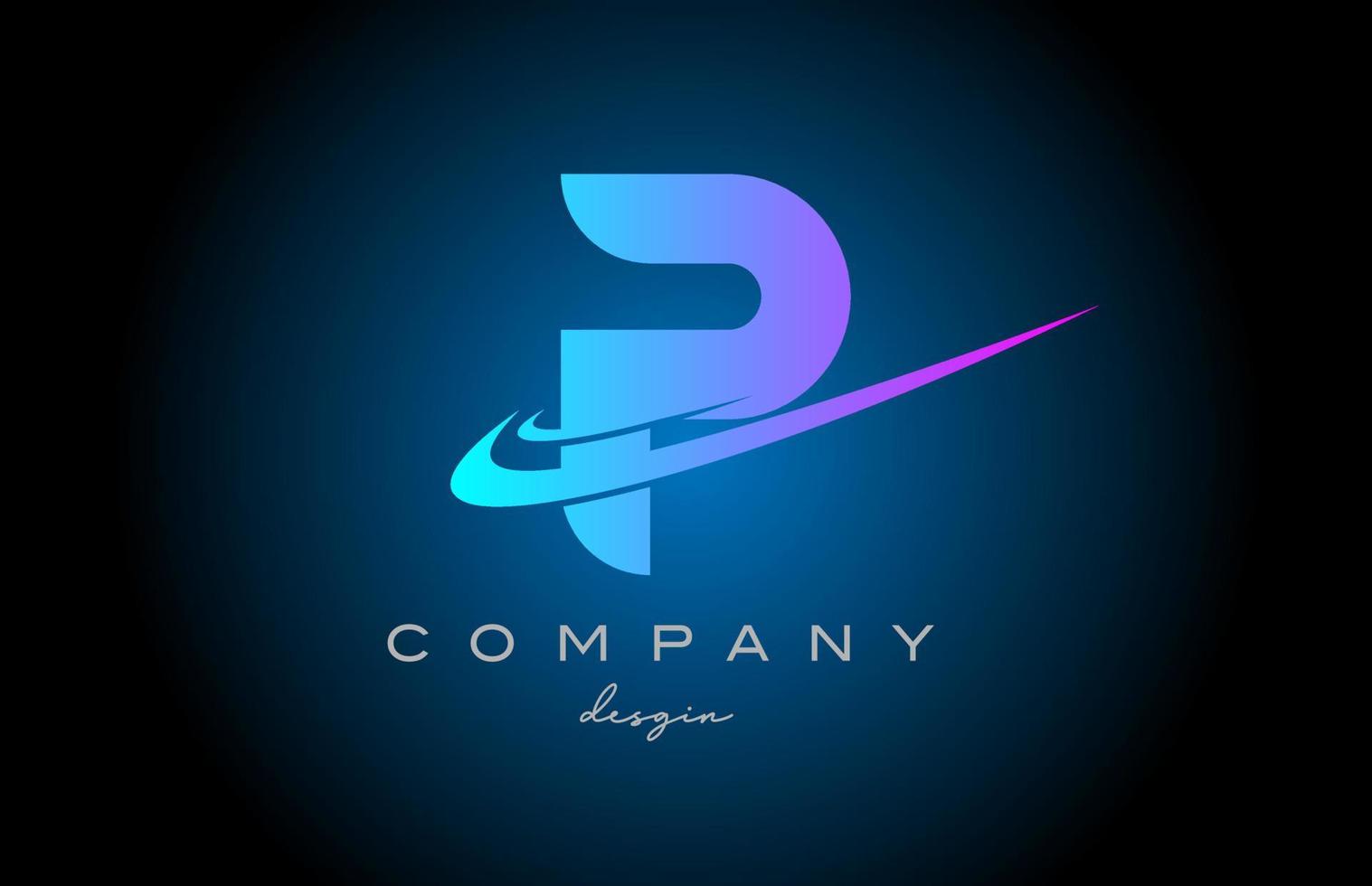 P pink blue alphabet letter logo with double swoosh. Corporate creative template design for company and business vector