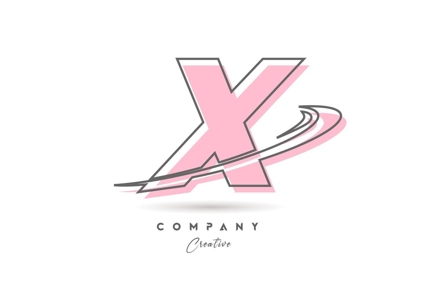 X pink grey line alphabet letter logo icon design with swoosh. Creative template for business and company vector