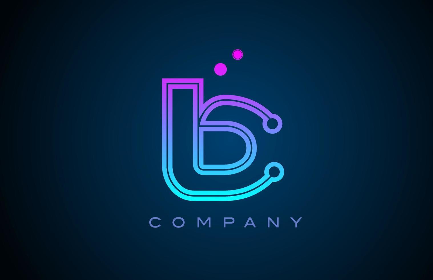 B alphabet letter logo icon design with pink blue color and dots. Creative template for business and company vector