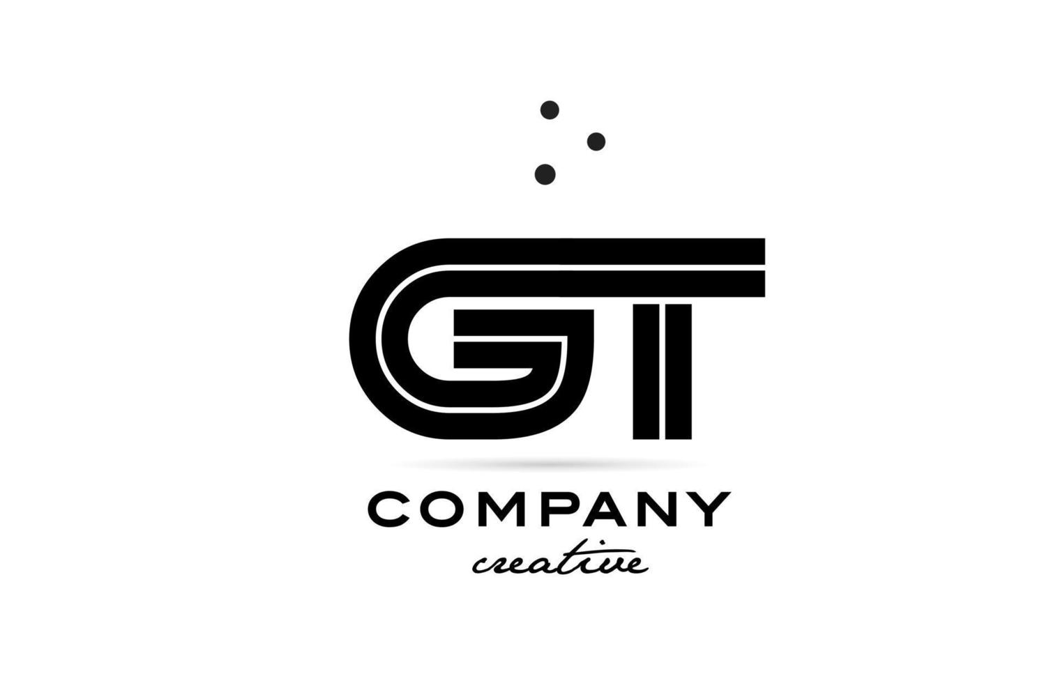 GT black and white combination alphabet bold letter logo with dots. Joined creative template design for company and business vector