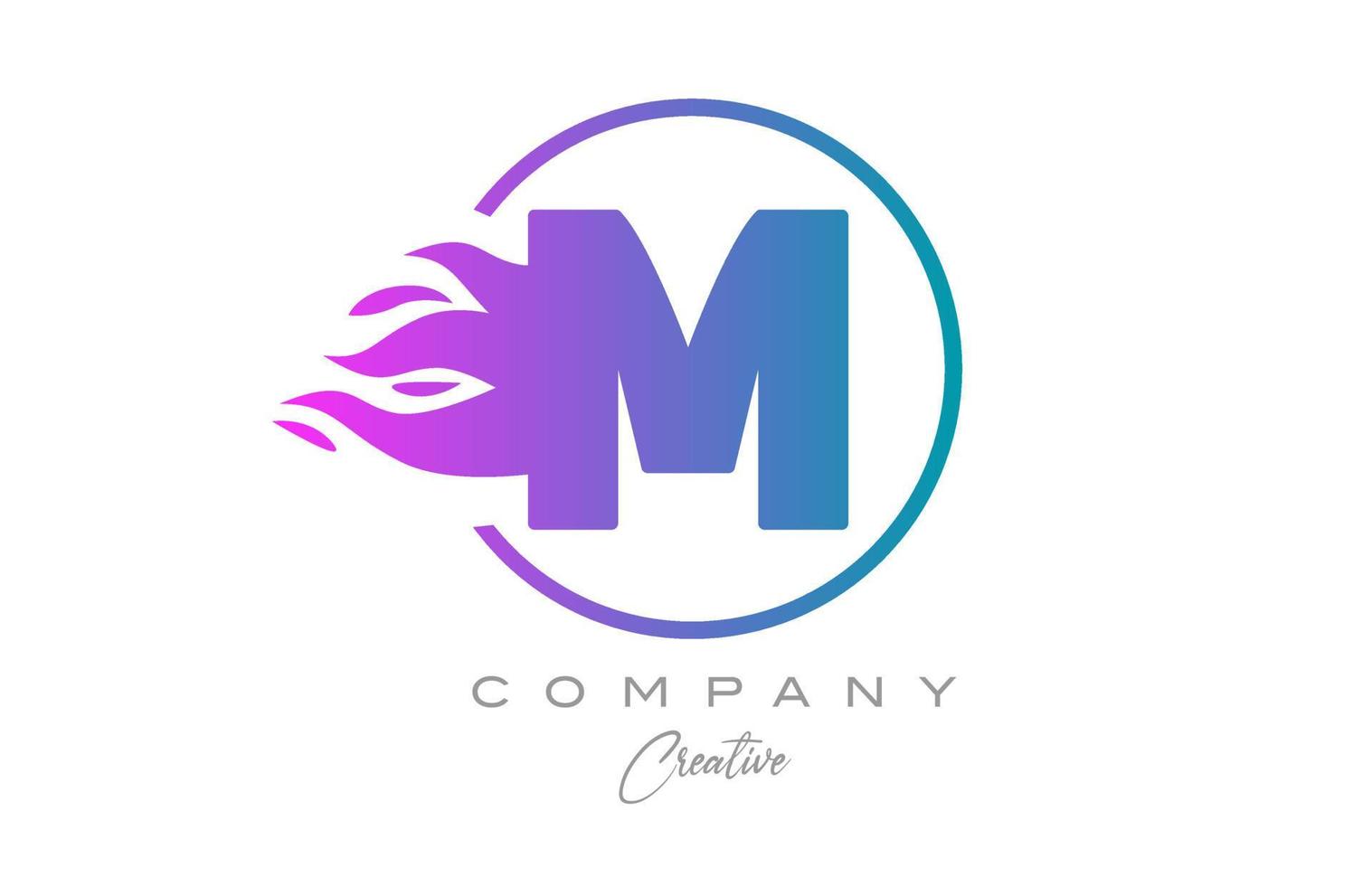 pink M alphabet letter icon for corporate with purple flames. Design with  suitable for a company logo vector