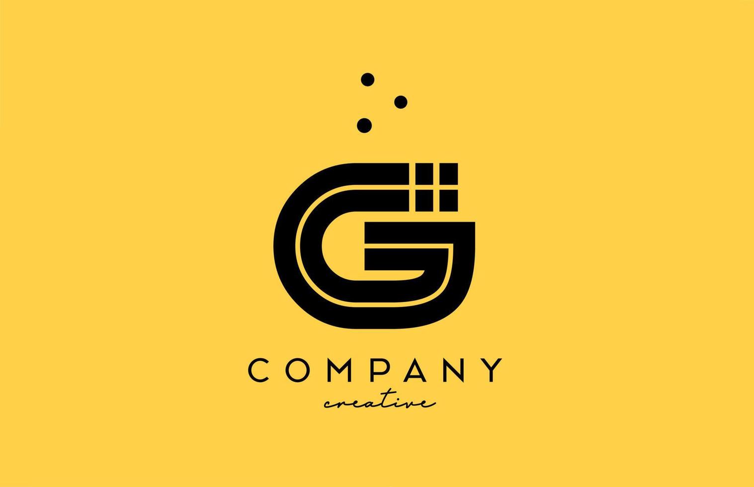 G yellow black alphabet letter logo with lines and dots. Corporate creative template design for company and business vector