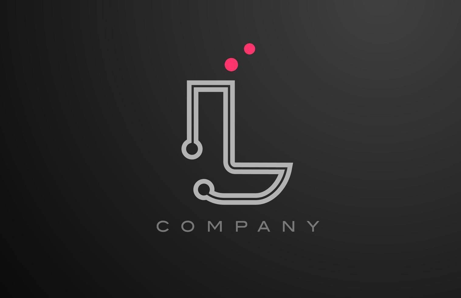 rosado gris línea l alfabeto letra logo icono diseño con punto. creativo modelo para empresa y negocio vector