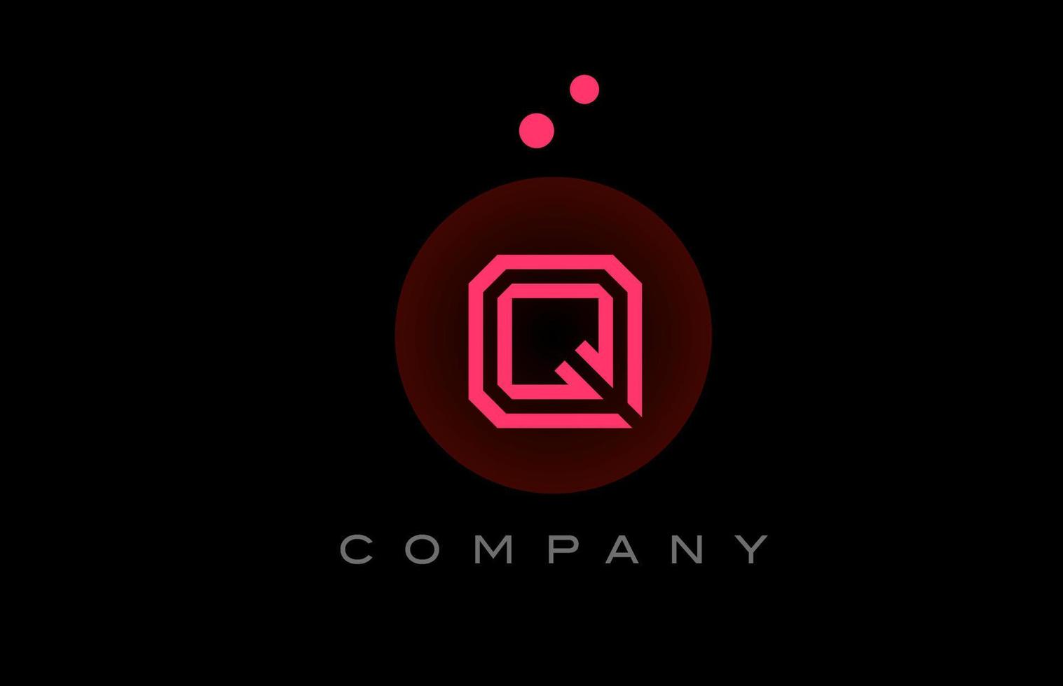 black pink Q alphabet letter logo icon with dots and circle. Template design for company and business vector