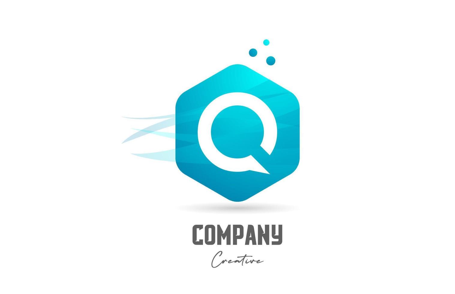 hexágono q letra alfabeto logo icono diseño con azul color y puntos creativo modelo para empresa y negocio vector