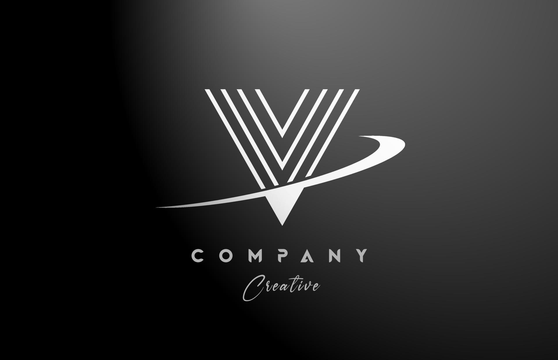 black white V alphabet letter logo icon design with swoosh. Creative