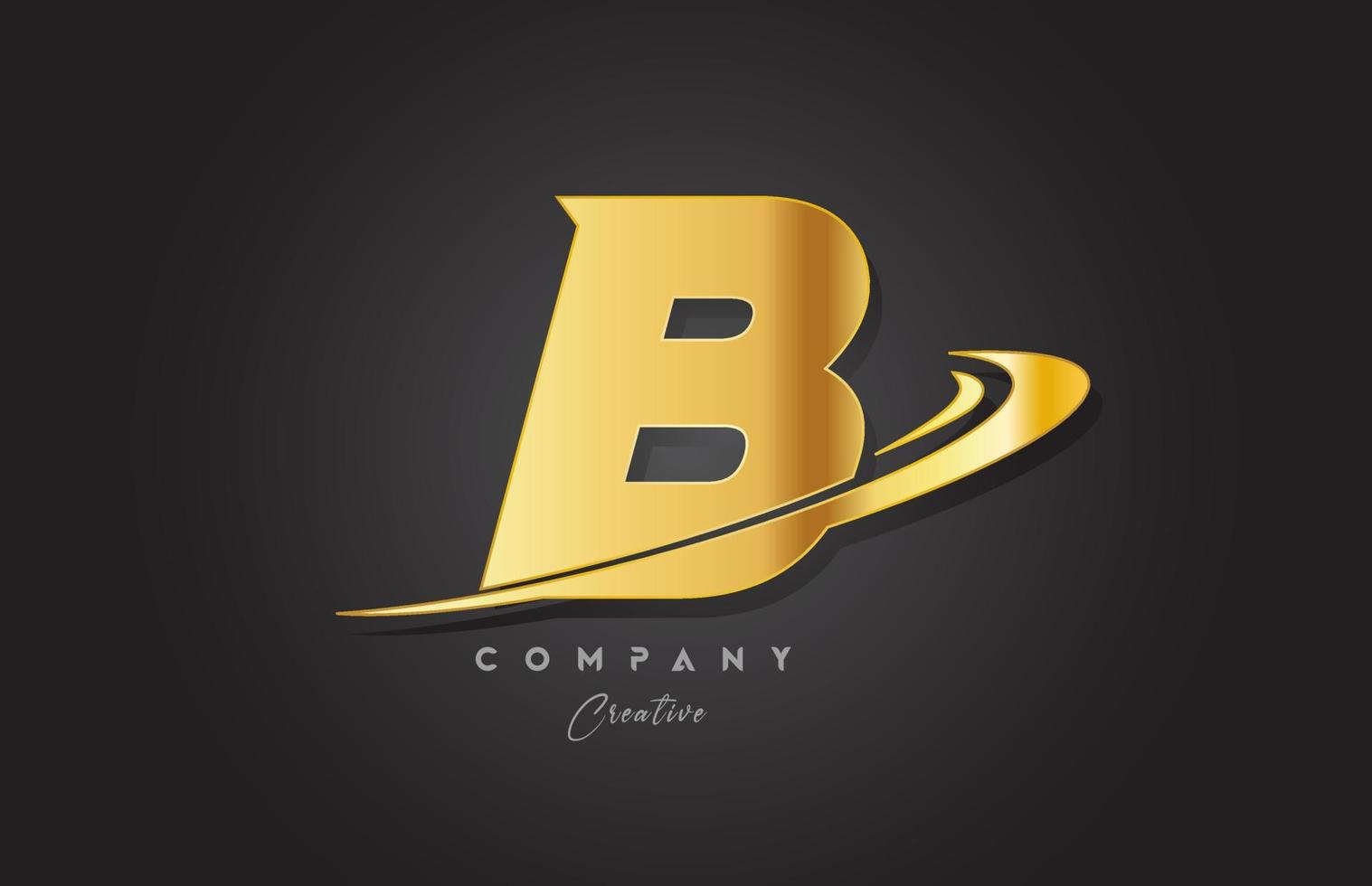 B golden alphabet letter logo icon design. Template for business and company with swoosh vector