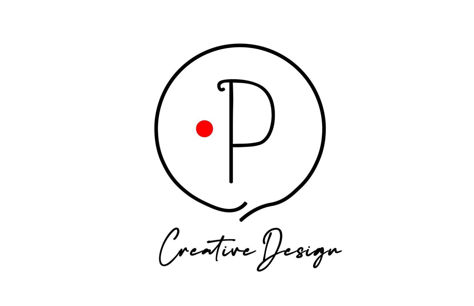 black and white P alphabet letter logo icon design with line red dot and vintage style. Creative template for business and company vector