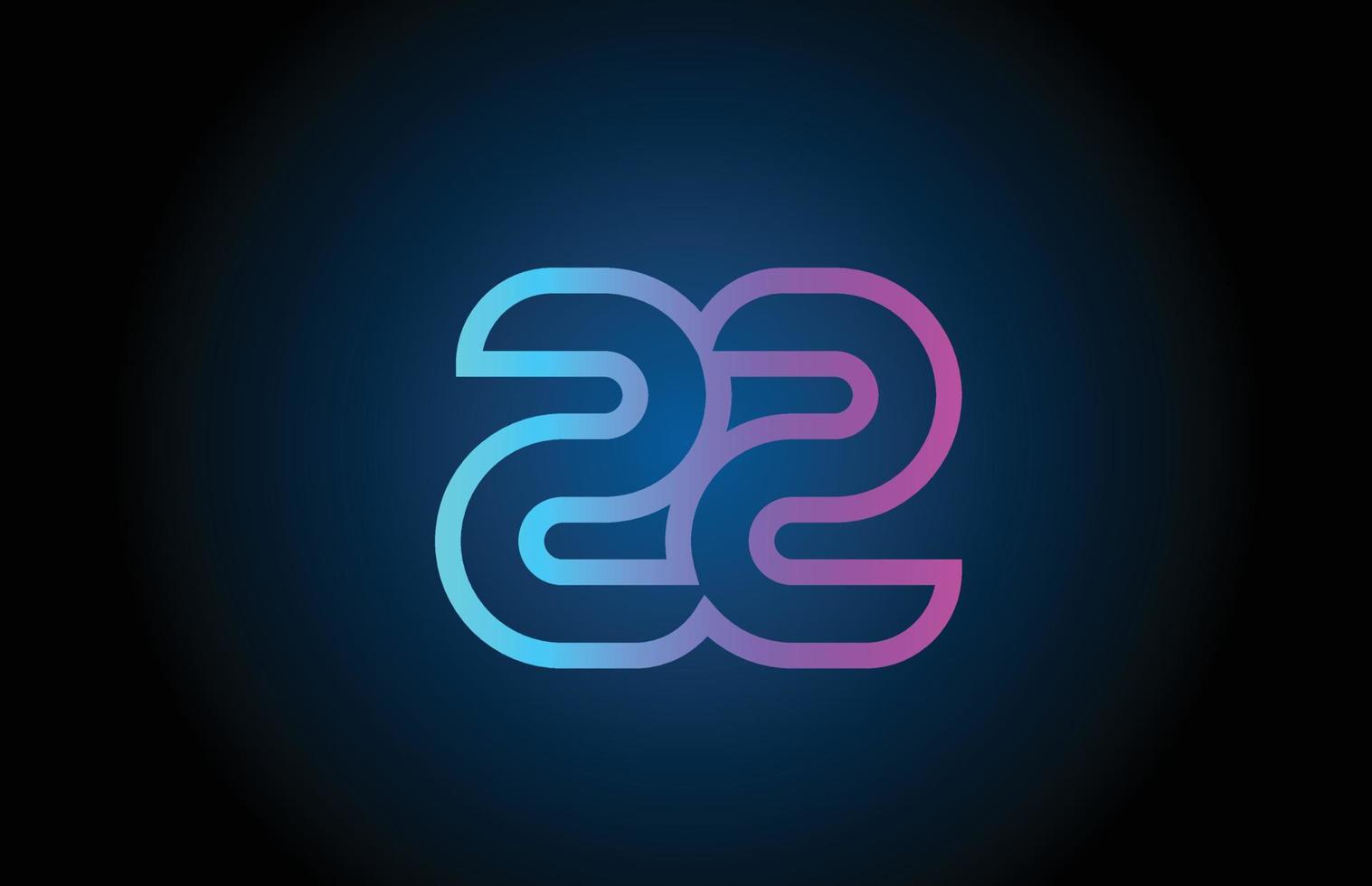 pink line 22 number logo icon design. Creative template for business and company vector