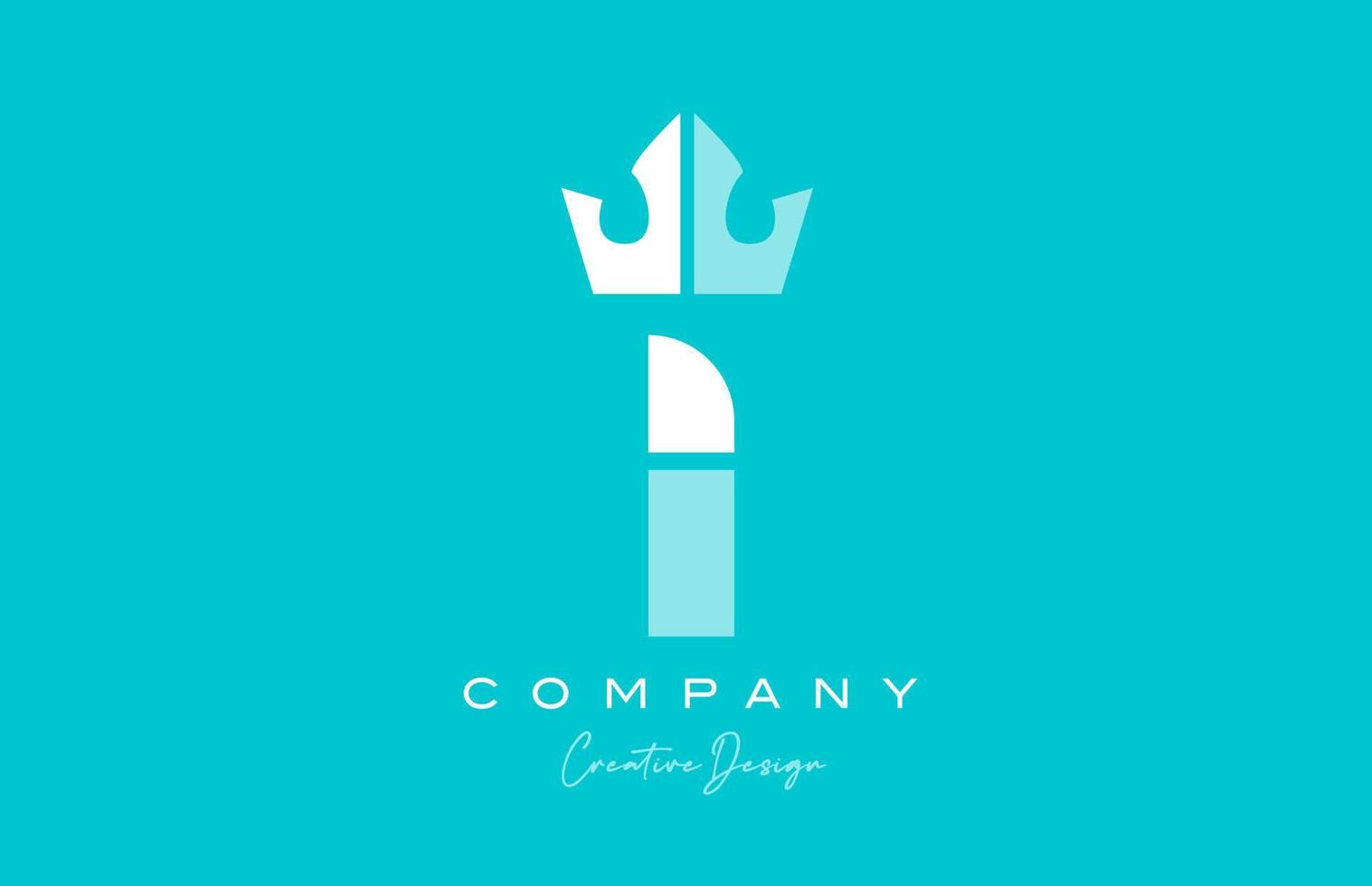 I blue pastel alphabet letter logo icon design with king crown. Creative template for business and company vector