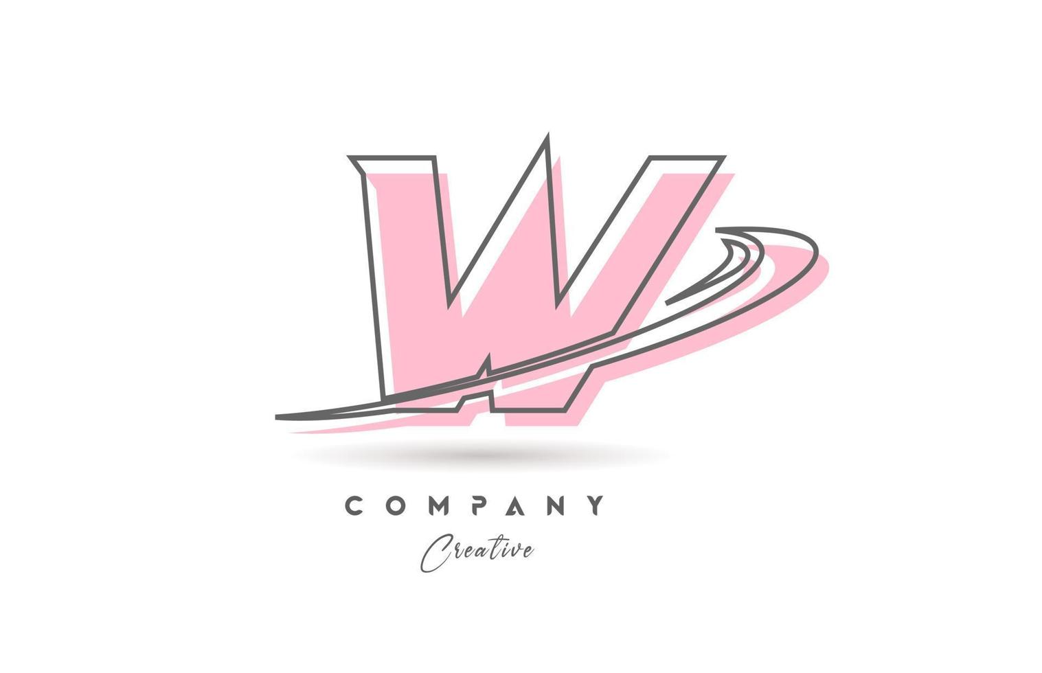 w rosado gris línea alfabeto letra logo icono diseño con silbido. creativo modelo para negocio y empresa vector