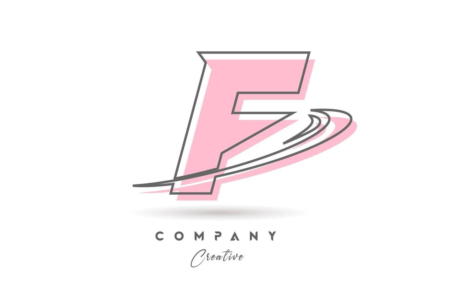 F rosado gris línea alfabeto letra logo icono diseño con silbido. creativo modelo para negocio y empresa vector