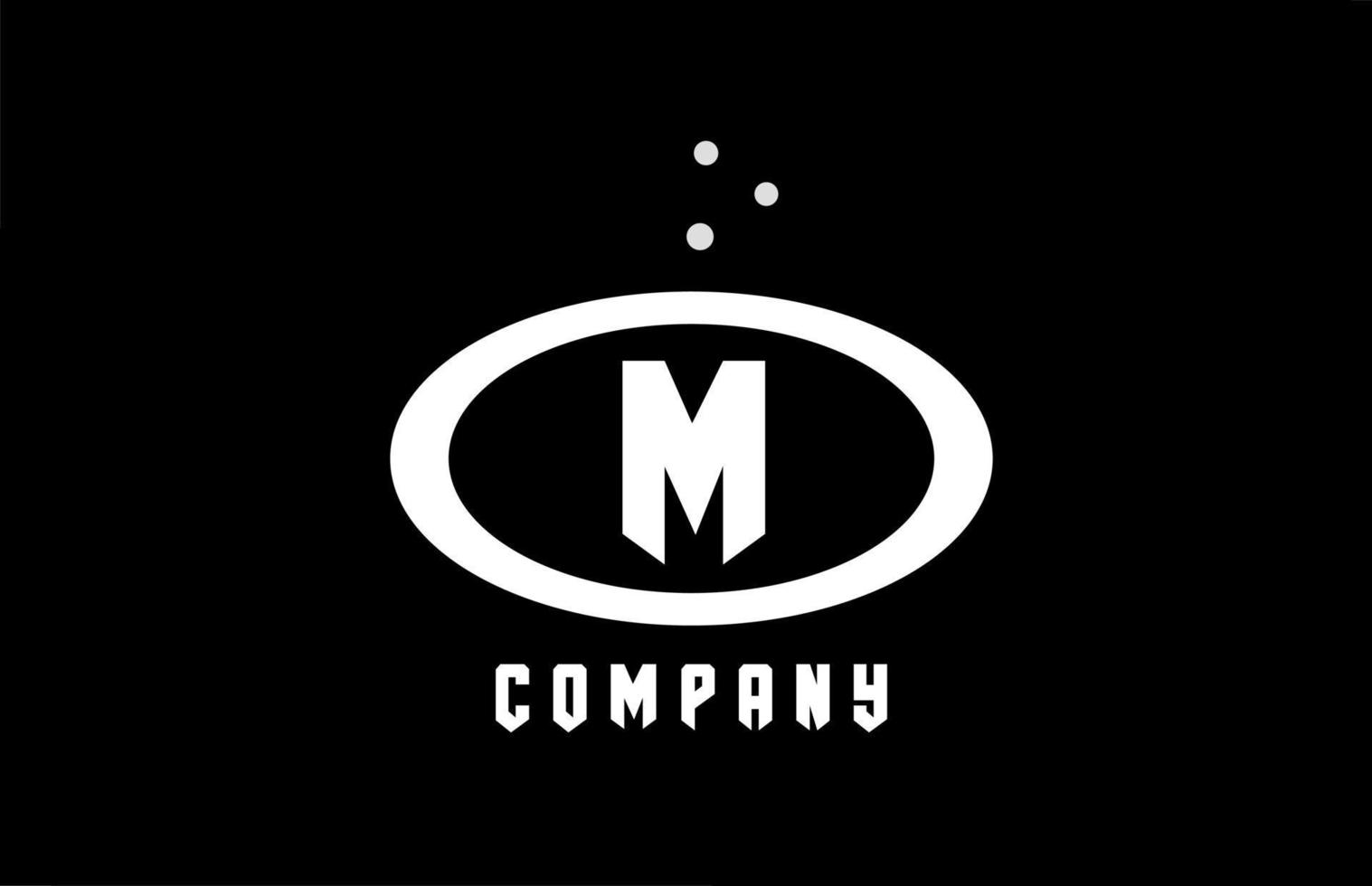 M black and white ellipse alphabet bold letter logo with dots. Creative template design for business and company vector