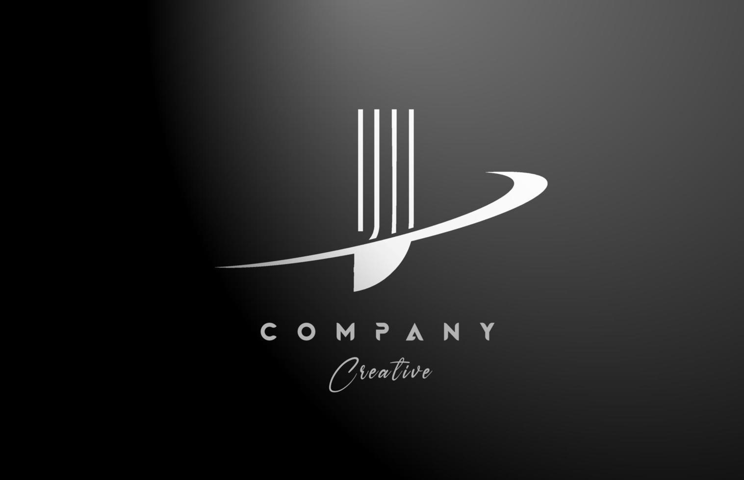 black white J alphabet letter logo icon design with swoosh. Creative line template for company and business vector