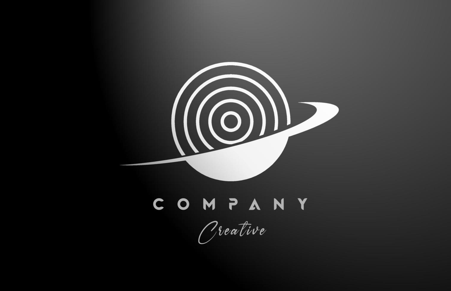 black white O alphabet letter logo icon design with swoosh. Creative line template for company and business vector