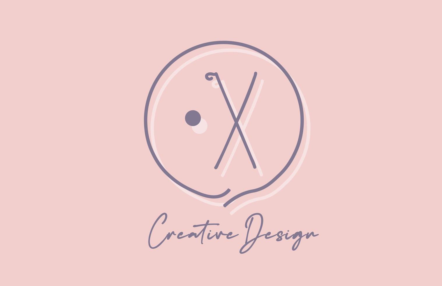 X alphabet letter logo icon design with line dot and vintage style. Pink blue creative template for business and company vector