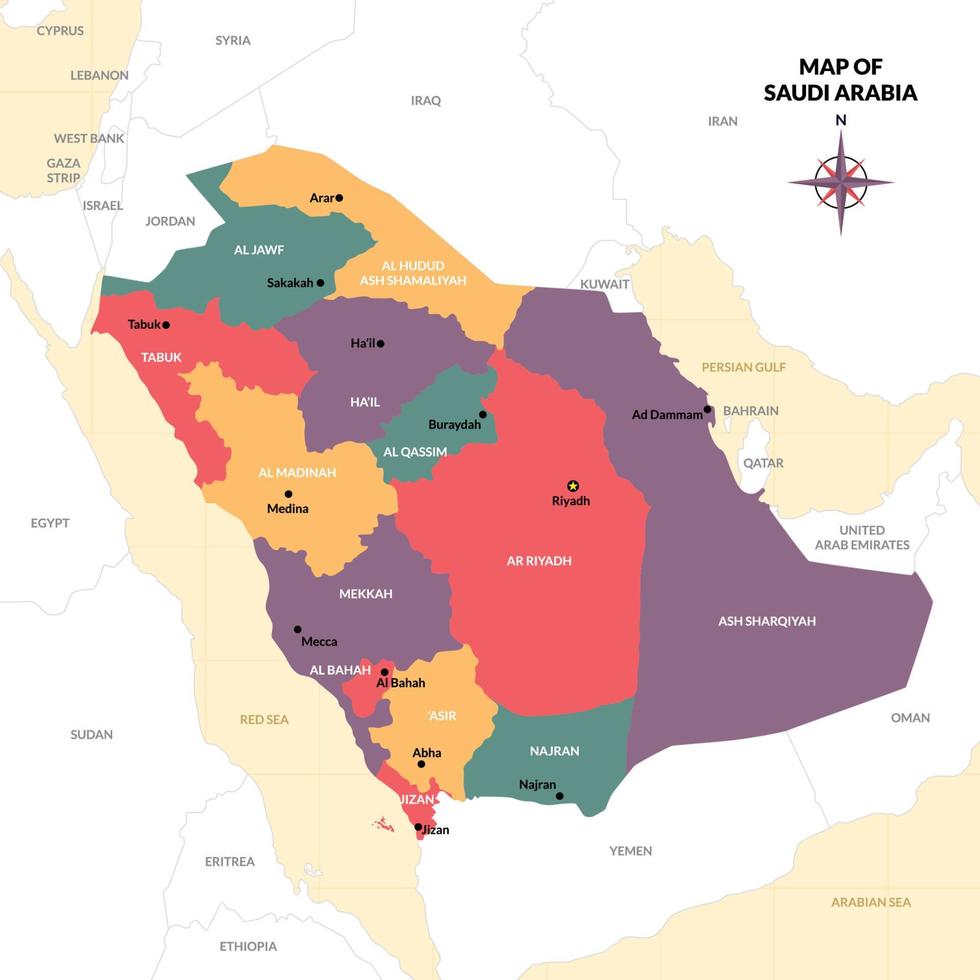 saudi arabia detallado país mapa vector
