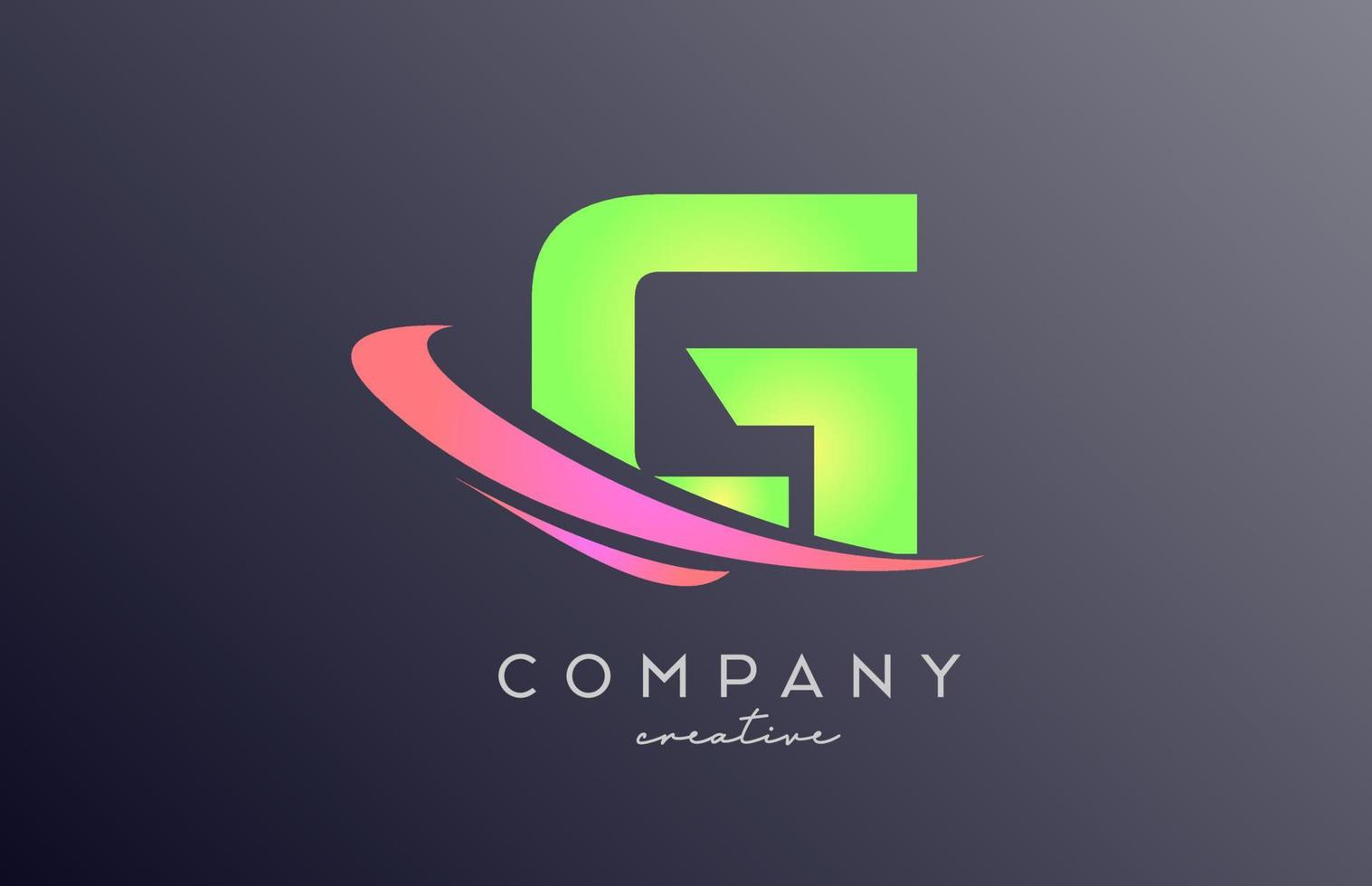 green pink G alphabet letter logo icon with swoosh. Creative template design for business and company vector