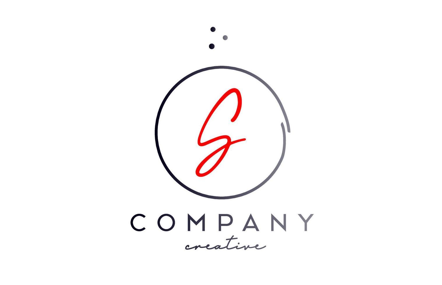 Circle S handwritten alphabet letter logo with dots and black red color. Corporate creative template design for company and business vector