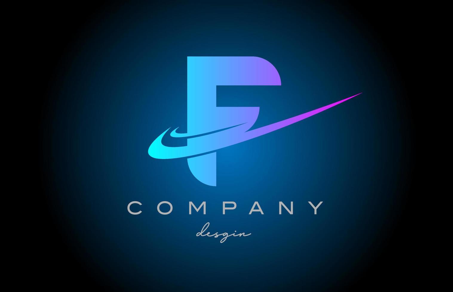 F pink blue alphabet letter logo with double swoosh. Corporate creative template design for company and business vector