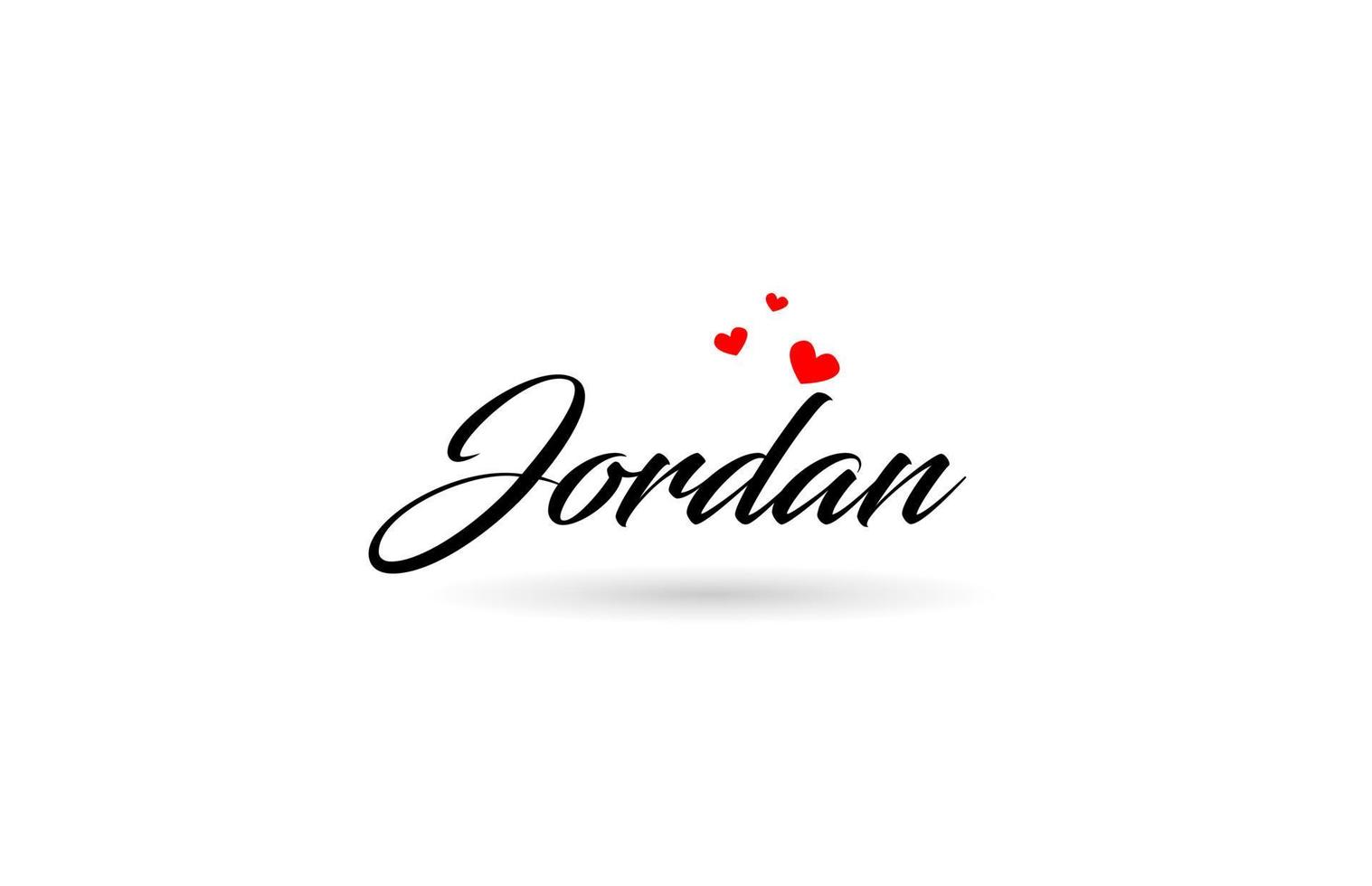 Jordan name country word with three red love heart. Creative typography logo icon design vector