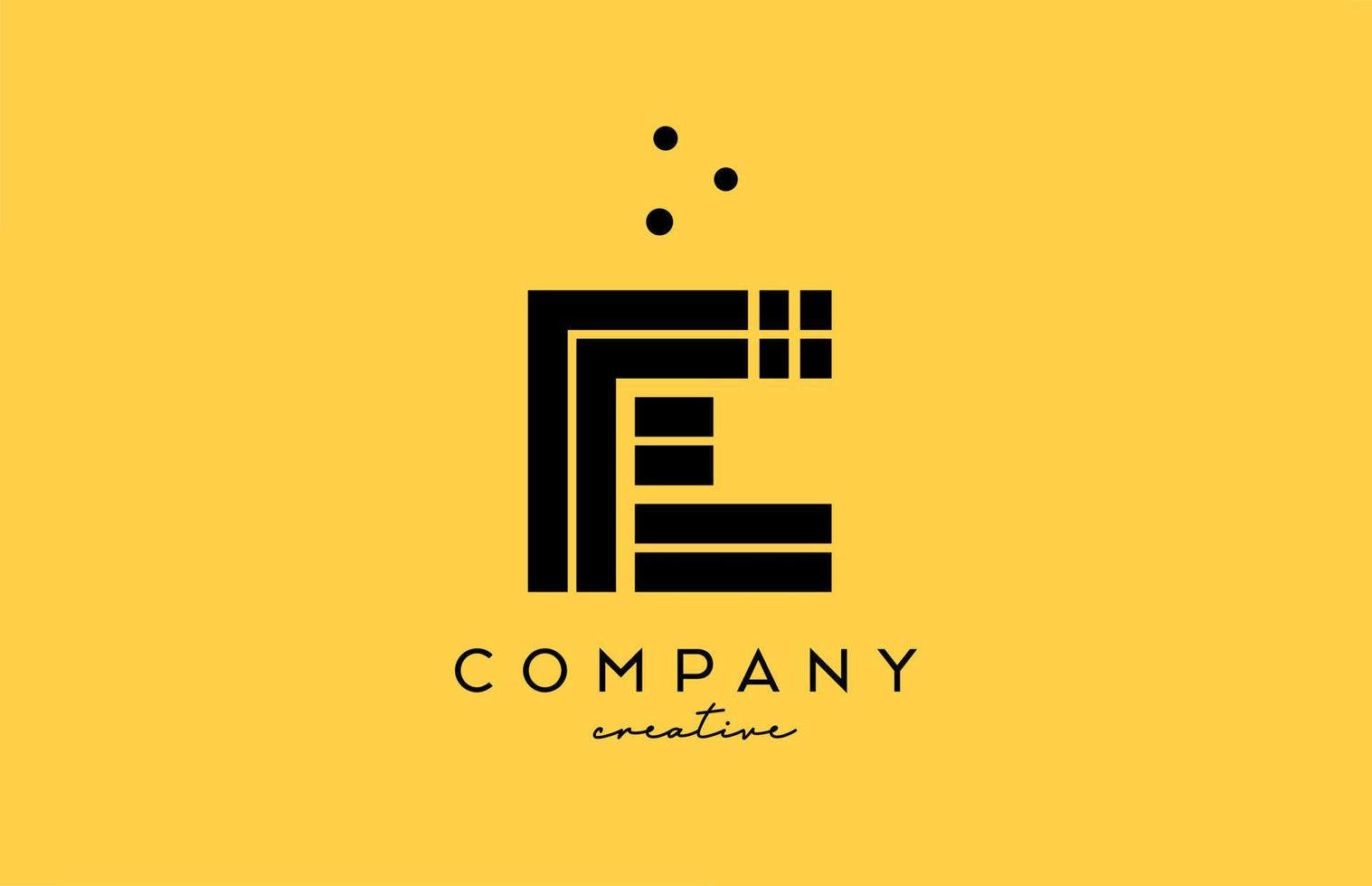 E yellow black alphabet letter logo with lines and dots. Corporate creative template design for company and business vector