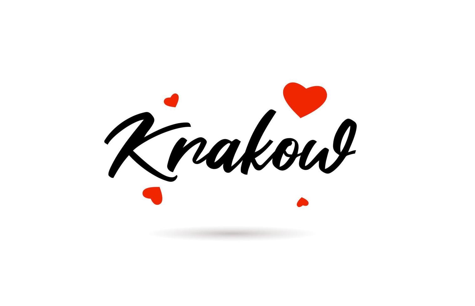 Krakow handwritten city typography text with love heart vector